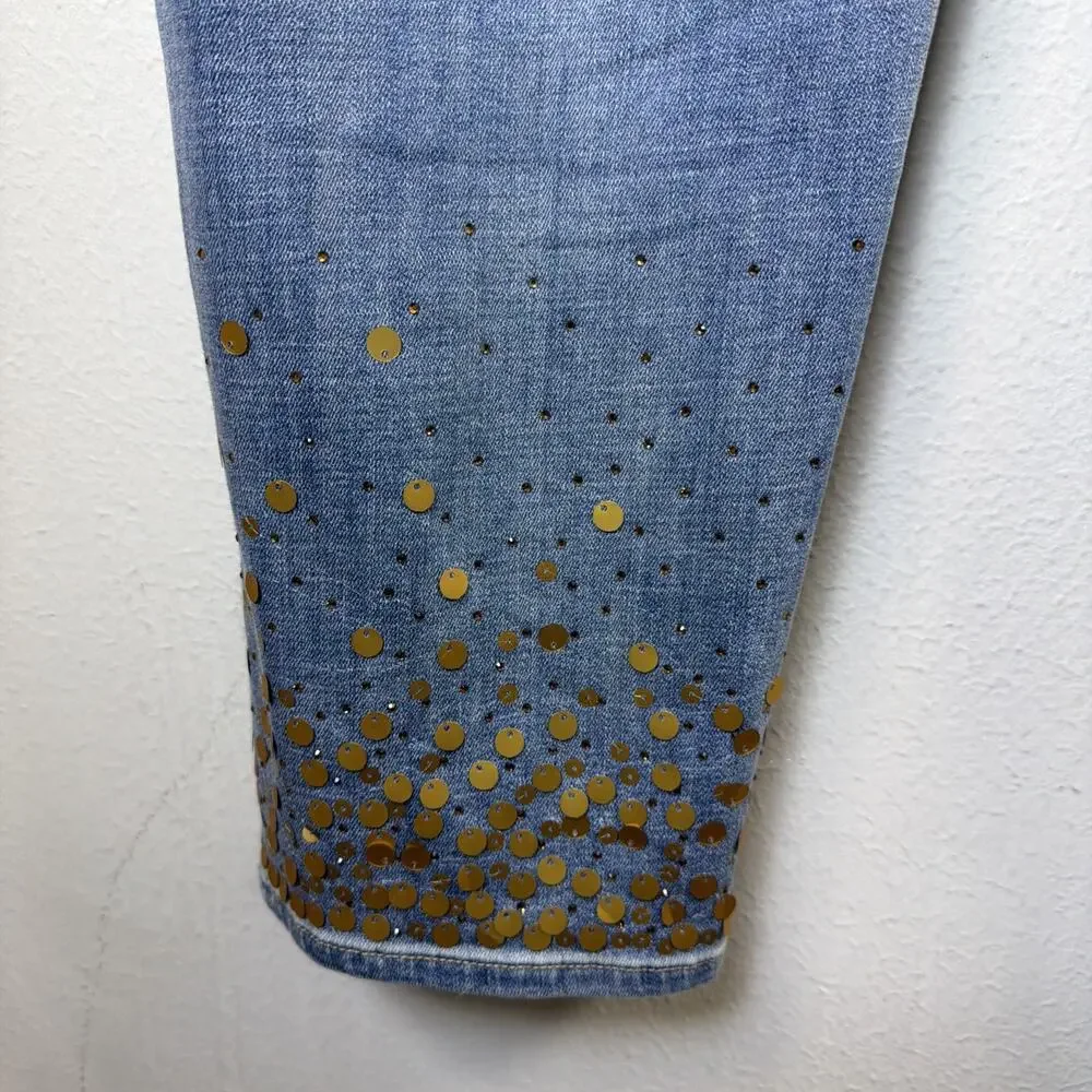 Chico’s 14 Large So Slimming Girlfriend Slim Leg ankle glitter sequin rhinestone - Picture 7 of 12